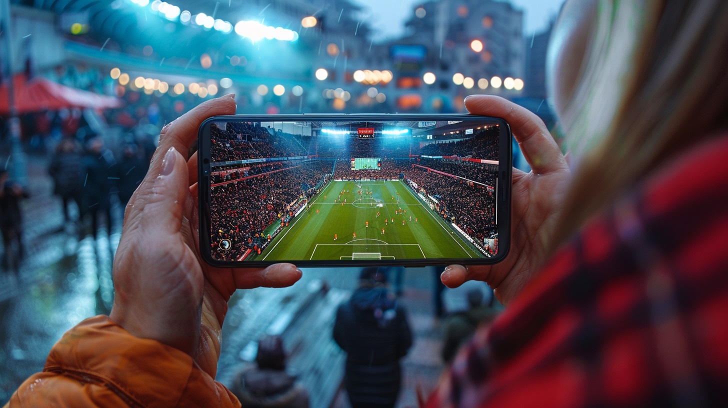 Smartphone with football broadcast